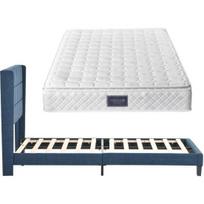 Comfy Sleep 1 Set Upholstered Bed Elegant Lines Slatted Frame Pure Color Mattress for Home mėlyna