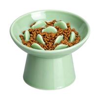 Ceramic Elevated Slow Feeder Bowl, Wide Mouth Easy Clean, Ergonomic Neck Support for Eating One Size žalia