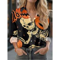 Women'S Long Sleeve Shirt with Skull Halloween Atmosphere Casual Top for Commute And Leisure, Machine Washable S