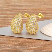 Nidin Hot Sale Glossy Waterdrop Full Zircon Earrings for Women Lightweight Hollow Gold/Silver Color Chunky Hoops Fashion Jewelry auksas