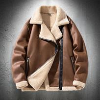 Vyriška zomšinė striukė su kailio pamušalu, hipsterio stiliaus, šilta, su paminkštinimu 2XL ruda