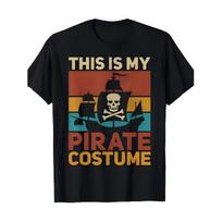 Men's & Pirate Costume T-Shirt - Vintage Jolly Roger Flag & Skull Crossbones Graphic Tee, Soft Breathable Black Crewneck Shirt Suitable for S juoda