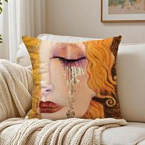 Art Luxurious Gustav Klimt Oil Painting Cushion Cover Linen Pillowcase Soft For Sofa Bed Home Room Decor Peach skin 18*18(CM)-1Pcs