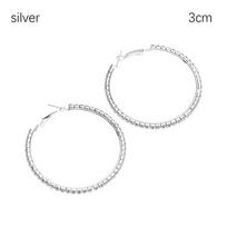 Shiny Round Circle Silver Gold Drop Earrings Crystal Hoop Earrings Ear Stud Dangle Jewelry 3CM auksas