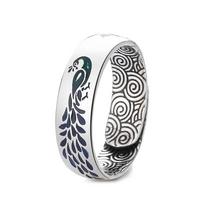 National Scenery Thai Blue Enamel Peacock Ring Men And Women 'S Vintage Light Plane Operation Available Ring