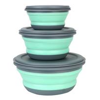 Folding Lunch Box Bowl Sets Silicone 3Pcs/Set Food Container Tableware Set Foldable Salad Bowl with Lid Portable žalia
