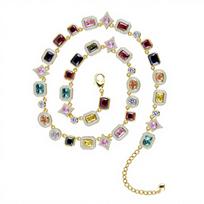 Hip Hop Dopamine Colored Gemstones Wind-Set Diamonds Geometric Adjustable Women'S Light Luxury Necklace Jewelry 9inch platina