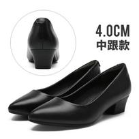 Ladies Genuine Leather Black OL Office Shoes Spring Autumn Fashion Work Shoes Thin Heel Sexy Etiquette Dress Shoes Womens Pumps 35
