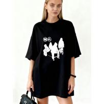 Oversized T Shirt Dress Black Mickey Mouse Graphic Print Casual Streetwear For Women S juoda
