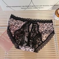 Wild Fall Sexy Leopard Print Lace Thong with Bow – Women’s Beautiful Buttocks Panties One Size (80-120 jin)