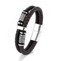 Viking Norse Runes Bracelet Stainless Steel Genuine Leather Adjustable Bangle Men Women Punk Jewelry Scandinavian Couple Gifts 19cm