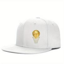 Gold Basketball Hoop Logo Flat Brim Snapback Hat Polyester Adult Unisex Outdoor Casual Cap One Size