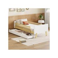 Lit d'enfant - MUVOE - 90x190 - Bois massif - 2 tiroirs - Blanc balta