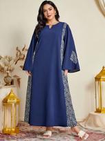 Eid al-Adha Arabic Patchwork Plus Size Party Dress XS mėlyna