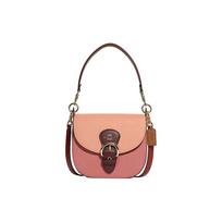 Coach Kleo 23 Color Block Saddle Flap Pebble Leather Shoulder Bag Medium Women Shoulder Bag Pink Orange Deep-Pink C8160-IMSMX Basic Set (Bag+Dust Bag)