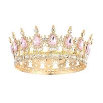 49MD Luxurious Adult Crown for Women Girls Elegant Headpiece Costume Hairpieces rožinė