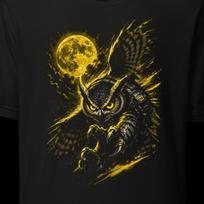 Cyberpunk Owl T-Shirt, Neon Moon Graphic Tee, Futuristic Streetwear Apparel S
