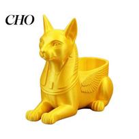 Decorative Cat Storage Box Egyptian Statue, 3D Printed Bastet Figurine with Storage, Small Jewelry Organizer Mythical Creature Desk for Home auksinė