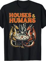 's 100% Cotton Houses & Humans T-Shirt - Fantasy Dragon & Game Board Design with S