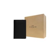 COACH Calfskin Card Holder, Wallet Unisex Black Gift Box Set (Basic Set + Yellow Gift Box) juoda