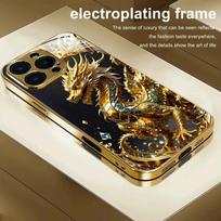 Šaunus auksinio drakono raštas Auksinės metalinės dažytos stiklinės telefono dėklas, skirtas iphone 17 16 15 14 13 12 11 Pro Promax Plus Dangtelis apsauga For iPhone11