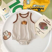 Korean Style Unisex Cartoon Baby Striped Summer Onesie Jumpsuit with Triangle Crotch 66 cm