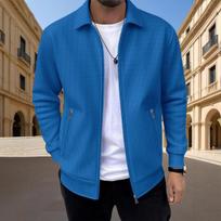 Men's Slim-fit Cardigan Solid-color Lapel Waffle Texture Zipper Pocket Casual Spring/Autumn 2025 Fashion S mėlyna