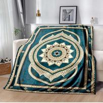 Teal Mosaic Mandala Star David Tile Pattern Vintage Arch Border Soft Flannel Throw Blanket Jewish Israel Religious Sofa Bed Decor Cover 80cm x 120cm