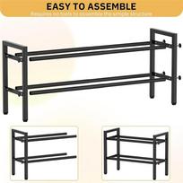 A25F-Shoe Rack 2 Tier Expandable& Stackable, Metal Adjustable For Closet Shelf Organizer Storage For Entryway