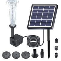 1,5W/6,5W saulės energijos varomas vandens fontano siurblys, 160L/h/200L/h srautas, panardinamas vandens siurblys su 8 purkštukais, 9,84 pėdų vandens žarna paukščių maudyklei