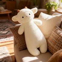 Kawaii Cartoon Sheep Plush Long Body Pillow Soft Cozy Long Animal Doll Soothing Sleeping Pillow Bedroom Decor Girls Gift 80cm balta