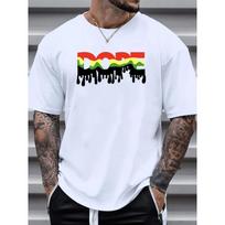 Plus Size, Dope Print, Men's Trendy Comfy T-shirt, Casual Stretchy Breathable Top For Summer, Men's Clothing 2XL balta