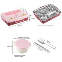 Lunch Tray And Bento Box, Large Capacity with Multiple Compartments, Soup Bowl, Stainless Steel Heatable Box, Cartoon Design T5325