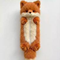 Cute Little Fox Plush Pencil Case - Soft and Adorable Stationery Storage for Students 25 cm tamsiai ruda spalva
