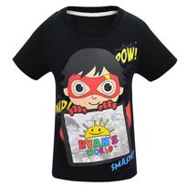 Trendy Ryan Toys Review Cartoons Print T-shirt Soft Cotton Blend Short Sleeve Tops 110cm juoda