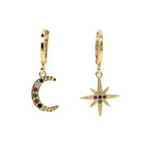 Promotion Trendy Micro Pave CZ Rainbow Moon Star Shape Fine Jewelry Bling Silver & Gold Plated Women's Different Hoop Earrings