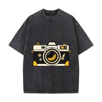 Minimal Banana Camera Graphic Vintage Distressed Washed Cotton Short Sleeve Streetwear Outfit M
