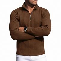 Men's Casual Quarter-zip Shirt Long-sleeve Top L kava