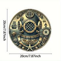 D Flat pc Vintage Nautical Diver Helmet Metal Wall Art Sign  xcm (x) Foil Engraving with Maritime Motifs Waterproof 20x20cm(8x8inch) beige