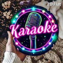 D Flat Karaoke Round Aluminum Sign  Music Wall Art for Home Garage or Restaurant Modern Bohemian Style Perfect Room Decor 20x20cm(8x8inch)