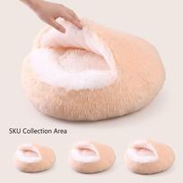 Semi-Enclosed Round Plush Pet Bed for Cats and Dogs S
