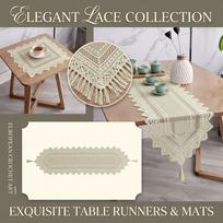 Lace Tablecloth with Cutwork Pattern, European Table Runner and Placemats Set for Dining Table One Size smėlis