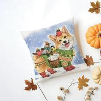 P-Pembroke Welsh Corgi Cushion Cover Washable Linen Pillowcase Soft For Daily Sofa Bed Home Room Decor Peach skin 18*18(CM)-1Pcs