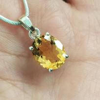 Natural Citrine Pendant-925 Sterling Silver-Citrine Oval Pendant