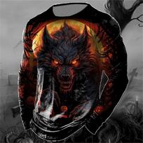 Men's T Shirt Animal Wolf 3d Print Blouse Halloween Long Sleeve Tee Vintage Fashion Man Clothing Autumn Casual Gothic Pullover S brown