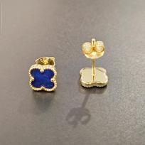 14K Gold Plated 7mm Natural Lazurite Earrings 925 Sterling Silver Four Leaf Flower Stud Earring auksas