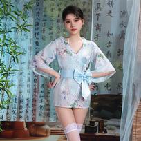 Seksualūs apatiniai Japoniškas Seksualus Kardiganas Trijų dalių Pižama Didelio Dydžio Kimono Rinkinys Saldus Kaspinas Perspektyvus One Size mėlyna