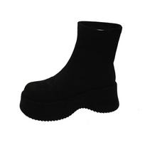 Moterų platformos batai Pavasaris Ruduo Suede Madingi Ankle Boots Elastingi Įslystami Moteriški Batai Laisvalaikio Vienspalviai Stori Aukštakulniai Botines 37 juoda
