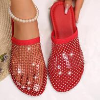 Madingi moteriški šlepetės 2024 Moterims Vasarinės Naujos Vandens Deimanto Plokščiu Apvaliu Galu Šlepetės Namų Neslystančios Sandalai Šlepetės Moterims Zapatos De Mujer 36 raudona