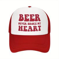 Beer Never Broke My Heart Trucker Hat Polyester Adjustable Snapback Casual Cap for Beer Lovers One Size